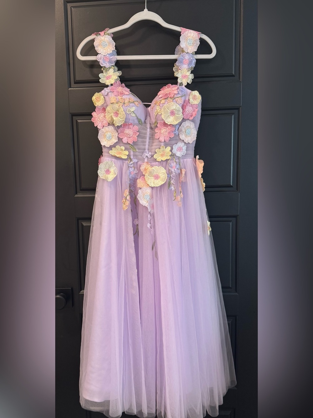 Kiss Prom Lilac Floral Appliqué Tulle Dress
